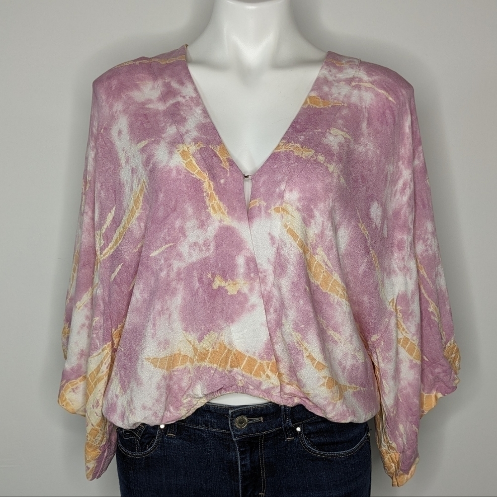 Young Fabulous & Broke pink orange tie dye v neck top S